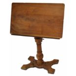 Early 20th century French mahogany lectern, reeded support and double trestle base, with applied