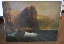 S Bird, signed and dated 1880, oil on canvas, Coastal scene, 114 x 148cm, unframed (badly