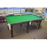 Early 20th century quarter size snooker table, mahogany framed, turned legs, 221 x 114cm