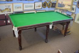 Early 20th century quarter size snooker table, mahogany framed, turned legs, 221 x 114cm