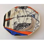 Octagonal plate with an Art Deco design, the base inscribed "EDM FROM MF 1926", 20cm diam
