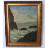 Unsigned oil on canvas, Coastal scene with cormorants, 40 x 30cm