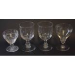 Group of four cut glass rummers, late 19th/early 20th century, of various shapes and sizes,