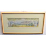 Basil Rantji, signed watercolour, Australian landscape, 14 x 50cms
