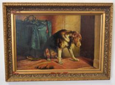 G H Ives, ARA, oil on canvas, (after Sir Edwin Landseer), Interior scene with dog by a door, 34 x