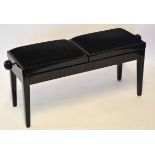 Modern black lacquered adjustable duet stool, 110cm wide