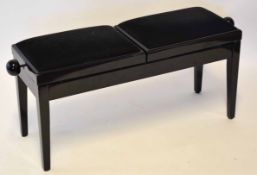 Modern black lacquered adjustable duet stool, 110cm wide
