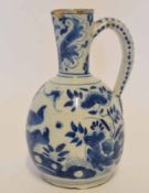 18th century Delft wine jug or ewer, probably Dutch, decorated in underglaze blue, with birds and