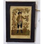 Two 19th century silk and wool works, depicting a young boy amongst foliage and a vase of flowers,