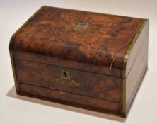 Late 19th century burr walnut and brass inlaid dressing chest, the hinged and domed cover to a