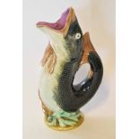 Ewer modelled as a fish in majolica glazes, 25cm high