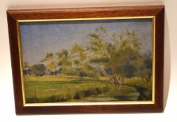 Catherine Maud Nichols, oil on board, Norfolk landscape, together with five etchings by the same