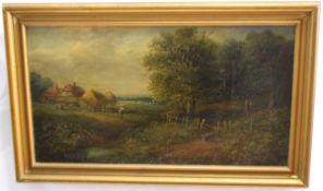 Edwin Buttery, signed pair of oils on canvas, Country landscapes, 24 x 44cms (2)