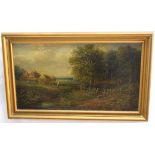 Edwin Buttery, signed pair of oils on canvas, Country landscapes, 24 x 44cms (2)