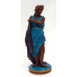 Large 19th century Worcester figure of a classical maiden in a blue dress on circular blue stand