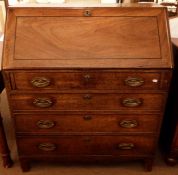 George III period mahogany bureau, fall front and fitted interior and four drawers below, 38cms wide