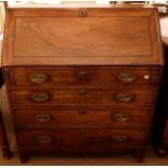 George III period mahogany bureau, fall front and fitted interior and four drawers below, 38cms wide