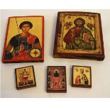 Mixed Lot: five various modern and gilt highlighted religious icons, tallest 22cm, various dates and