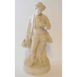 Late 19th century Parian group of a gentleman carrying a basket of flowers on a circular base,