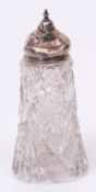 Early 20th century clear cut glass and silver lidded table caster (cover heavily damaged and marks