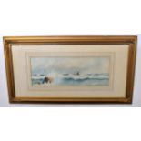 J Broad, signed and dated 1912, pair of watercolours, Seascapes, 20 x 50cm