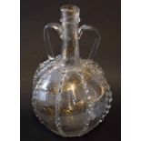 Venetian style globular glass ewer with two loop handles, probably Dutch, 27cm high