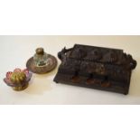 Mixed Lot: unusual "Salters" patent cast iron inkwell of rectangular form with cast and applied side
