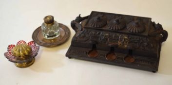 Mixed Lot: unusual "Salters" patent cast iron inkwell of rectangular form with cast and applied side