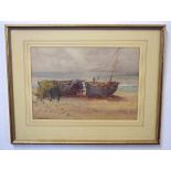 Katherine S Sandford, signed watercolour, "Cromer Fishing boats", 25 x 36cm