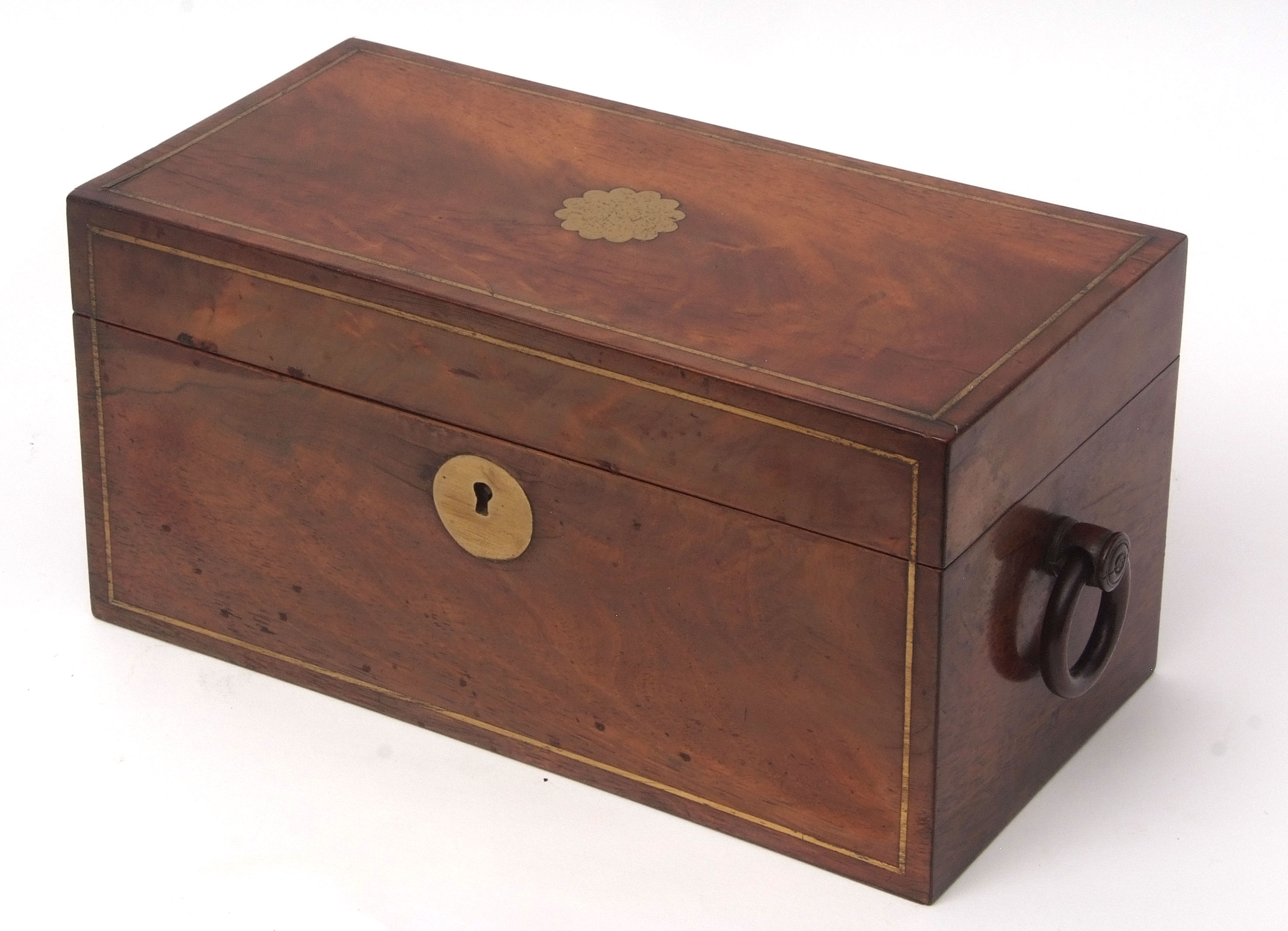 19th century mahogany tea caddy of rectangular form, altered interior with two lidded boxes and - Image 2 of 2