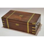 Mid-19th century rosewood and brass bound writing slope of hinged rectangular form with brass capped