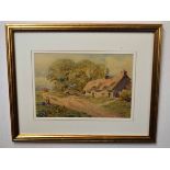 John Syer, signed and dated 80, watercolour, Figures before a cottage, 20 x 28cm