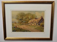 John Syer, signed and dated 80, watercolour, Figures before a cottage, 20 x 28cm