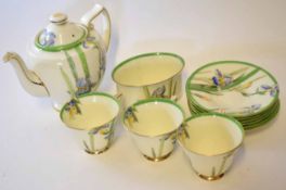 Part Royal Doulton tea set circa 1930s, in the Iris design comprising a sugar bowl, six saucers