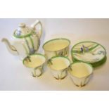 Part Royal Doulton tea set circa 1930s, in the Iris design comprising a sugar bowl, six saucers