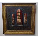 Geoffrey Needham, signed oil on board, "Study of a window", 28 x 28cm together with two further