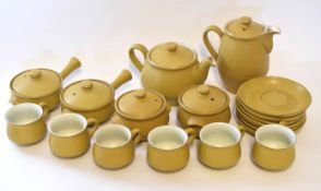 Denby ware tea pot and coffee service decorated in typical glazes, comprising six cups and