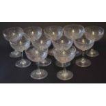 Group of eleven glasses, wine or dessert glasses with bubble type design, each glass 8cm diam