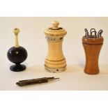 Mixed Lot: silver mounted and ivory pepper grinder of typical waisted form, together with a lignum