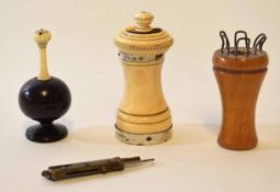 Mixed Lot: silver mounted and ivory pepper grinder of typical waisted form, together with a lignum