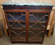 Mahogany bookcase with astragal glazed doors and faux marble top, 101cm wide