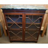 Mahogany bookcase with astragal glazed doors and faux marble top, 101cm wide