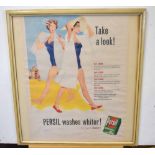 Two vintage framed advertisements for Persil and Brylcreem