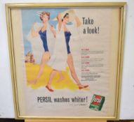 Two vintage framed advertisements for Persil and Brylcreem