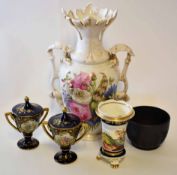 Group of 19th century ceramics including an English Porcelain landscape vase, two Vienna style vases