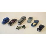 Mixed Lot: model cars comprising Dinky, Riley, Austin Atlantic, observation coach, OXO Trojan,