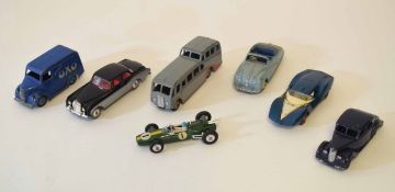 Mixed Lot: model cars comprising Dinky, Riley, Austin Atlantic, observation coach, OXO Trojan,