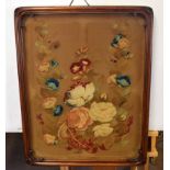 19th century mahogany framed and glazed stumpwork picture depicting foliage etc, 64cm wide