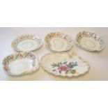 Group of 19th century Derby wares comprising dishes and plates with a gilt and sprig design, painted