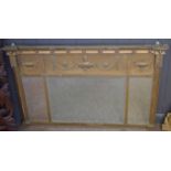 Adam style overmantel mirror, crested with neo-classical urns etc, gilded throughout and with